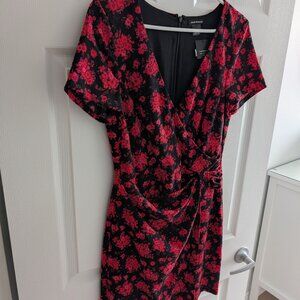 Club Monaco Black Red Floral Faux Wrap Mini Dress – Size 8